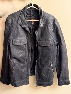 Danier Black Leather Military-Style Field Jacket